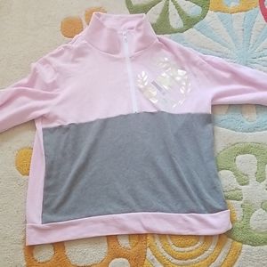 Pink sweatshirt.